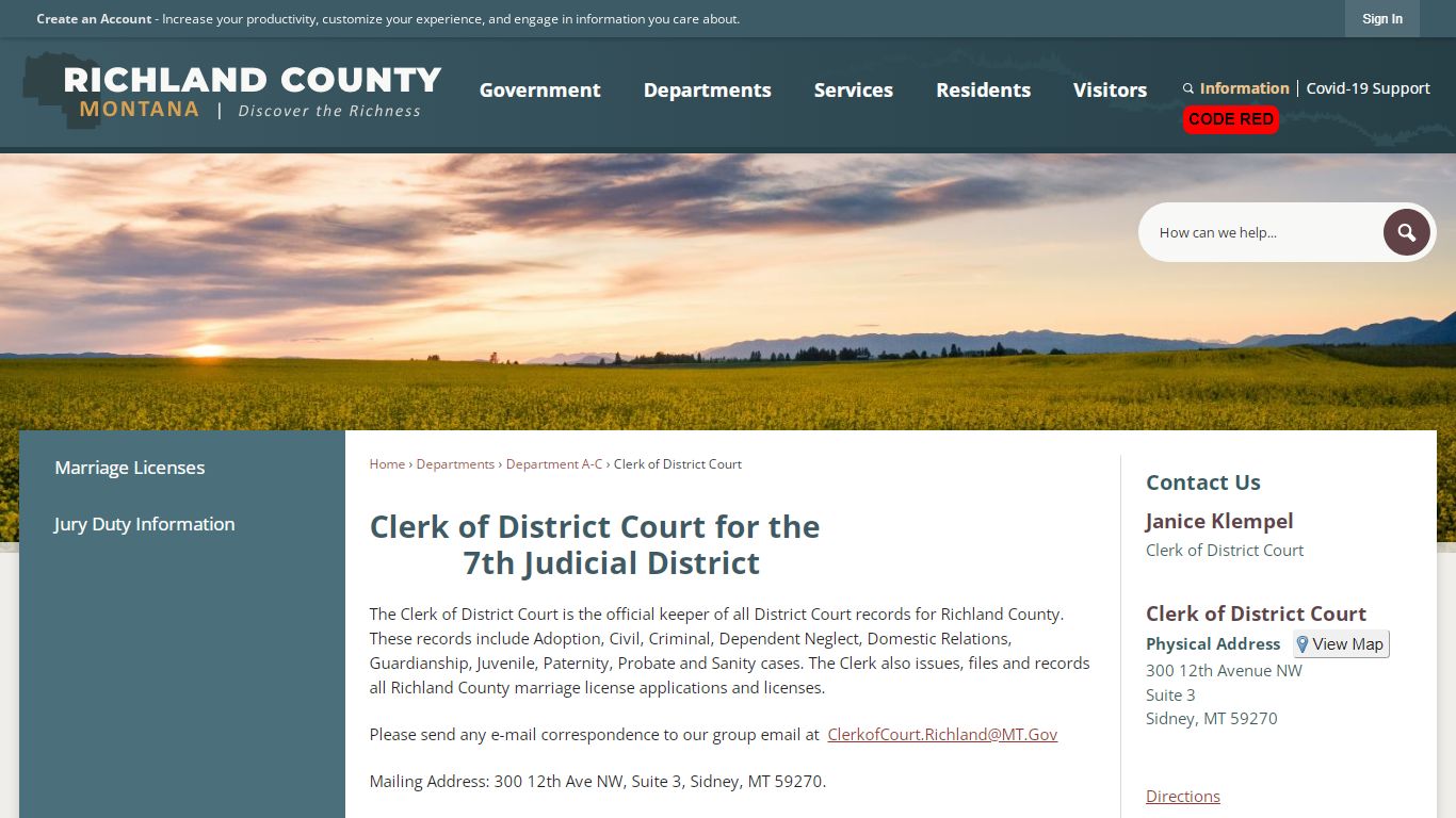 Clerk of District Court for the 7th Judicial District | Richland County ...